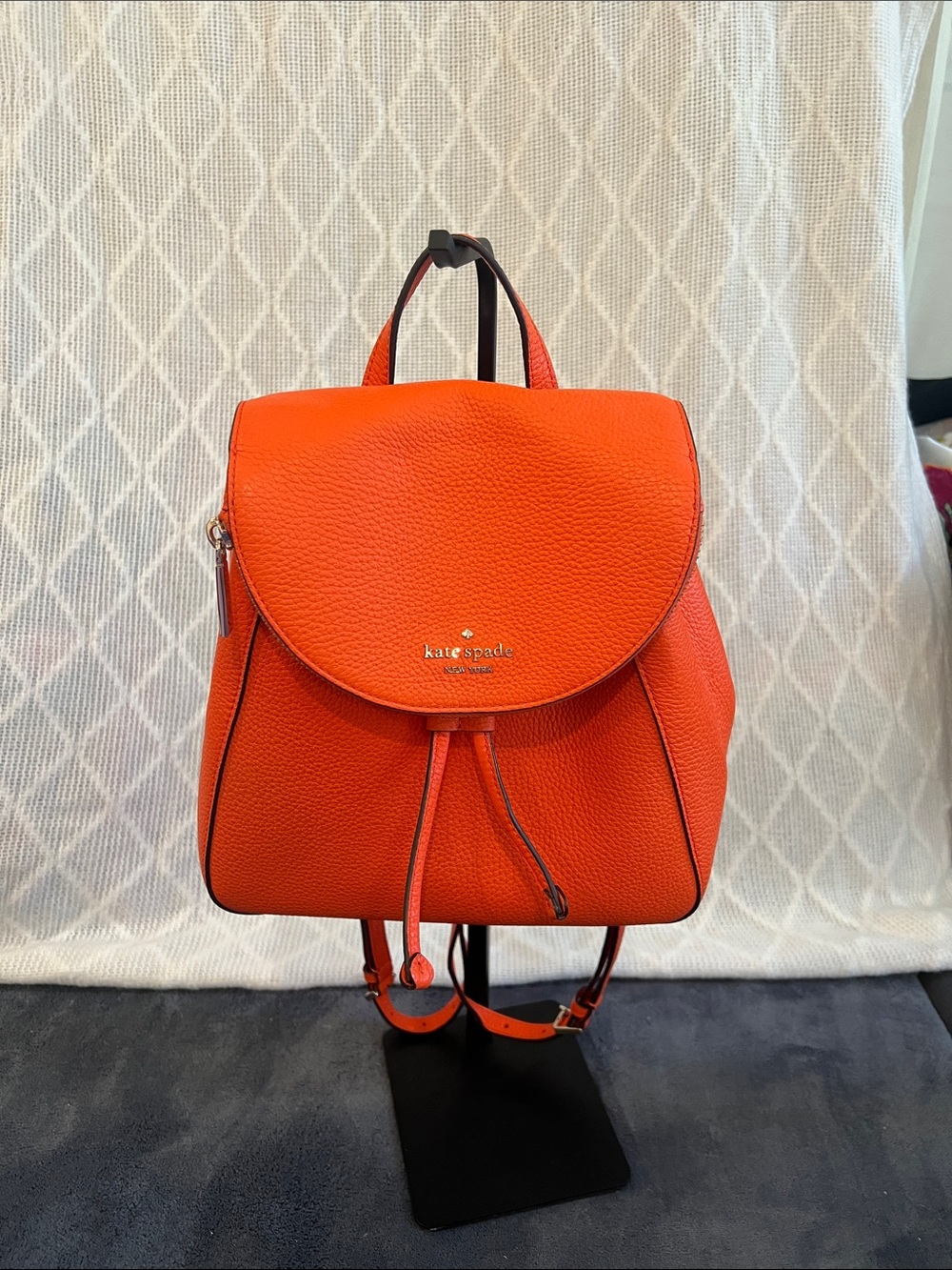 kate spade Orange Pebbled Leather Flap Backpack